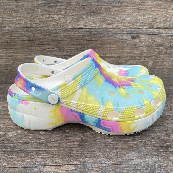 CROCS Shoes - CROCS WOMEN'S CLASSIC PLATFORM TIE-DYE Mules US 9 GRAPHIC CLOG Comfort shoes